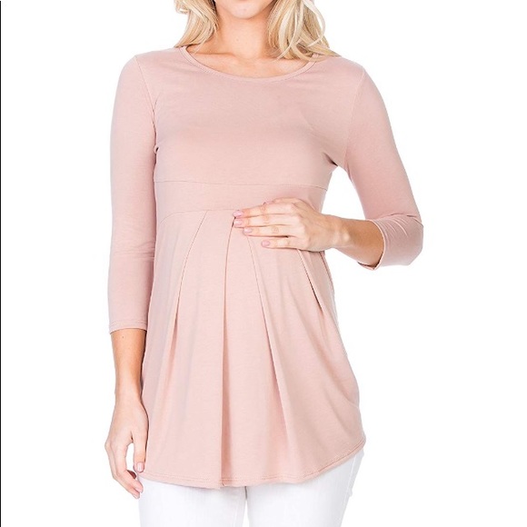 Women's 3/4 SLV Front Pleated Maternity Top - Picture 3 of 6